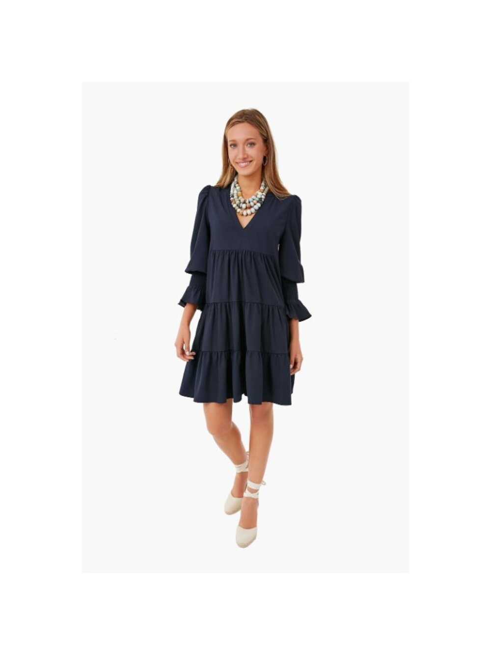 Pomander Place by Tuckernuck Navy Blue Crepe Kenzo Mini Dress size L Tiered NWT